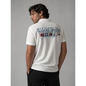 Napapijri Mens White Expedition Staff Graphic Back Flag Patch Polo Shirt L